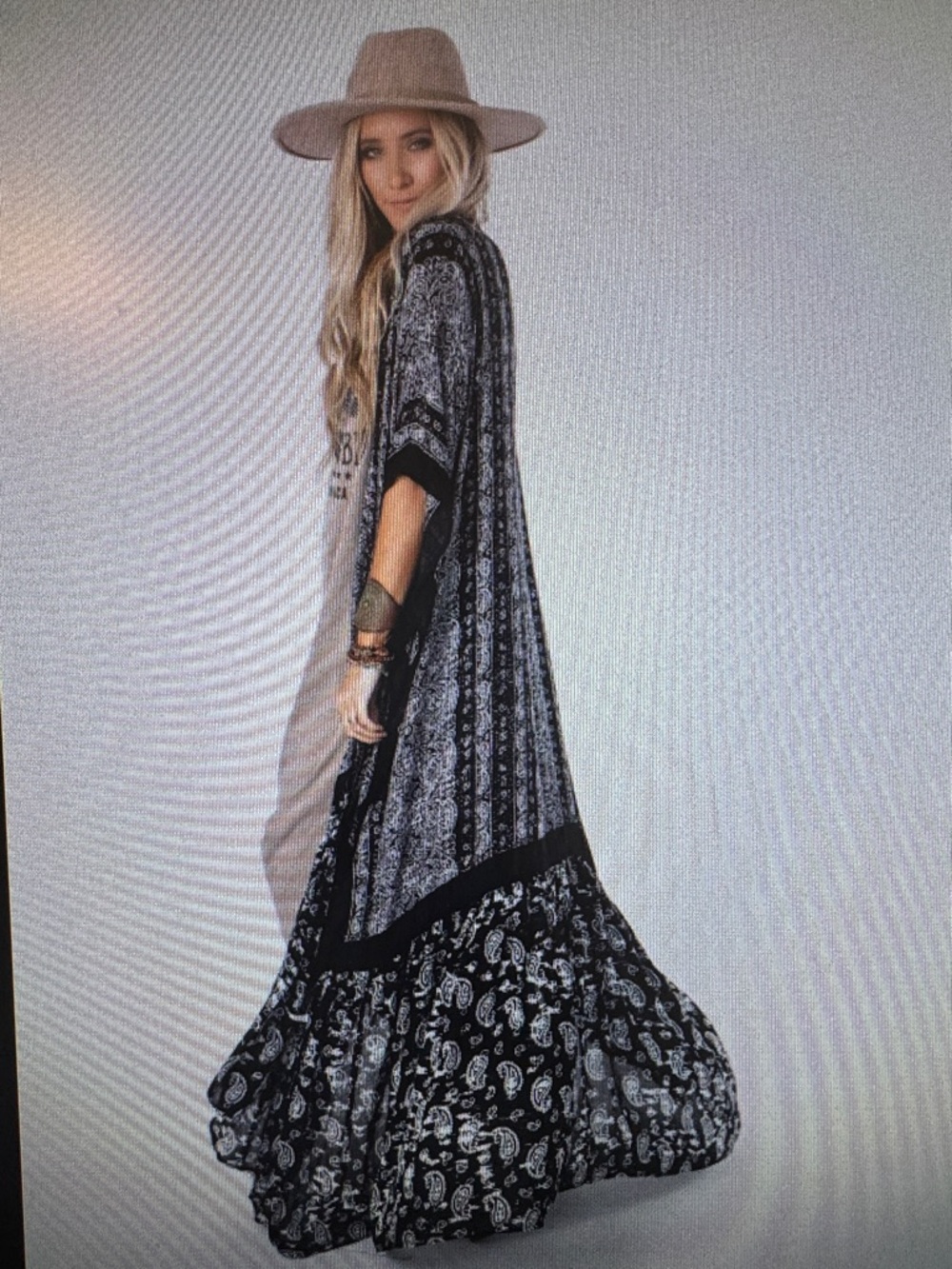 Three Bird Nest Black & White Paisley Kimono Duster one size